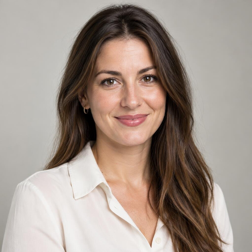 Portrait of a smiling woman with long brown hair