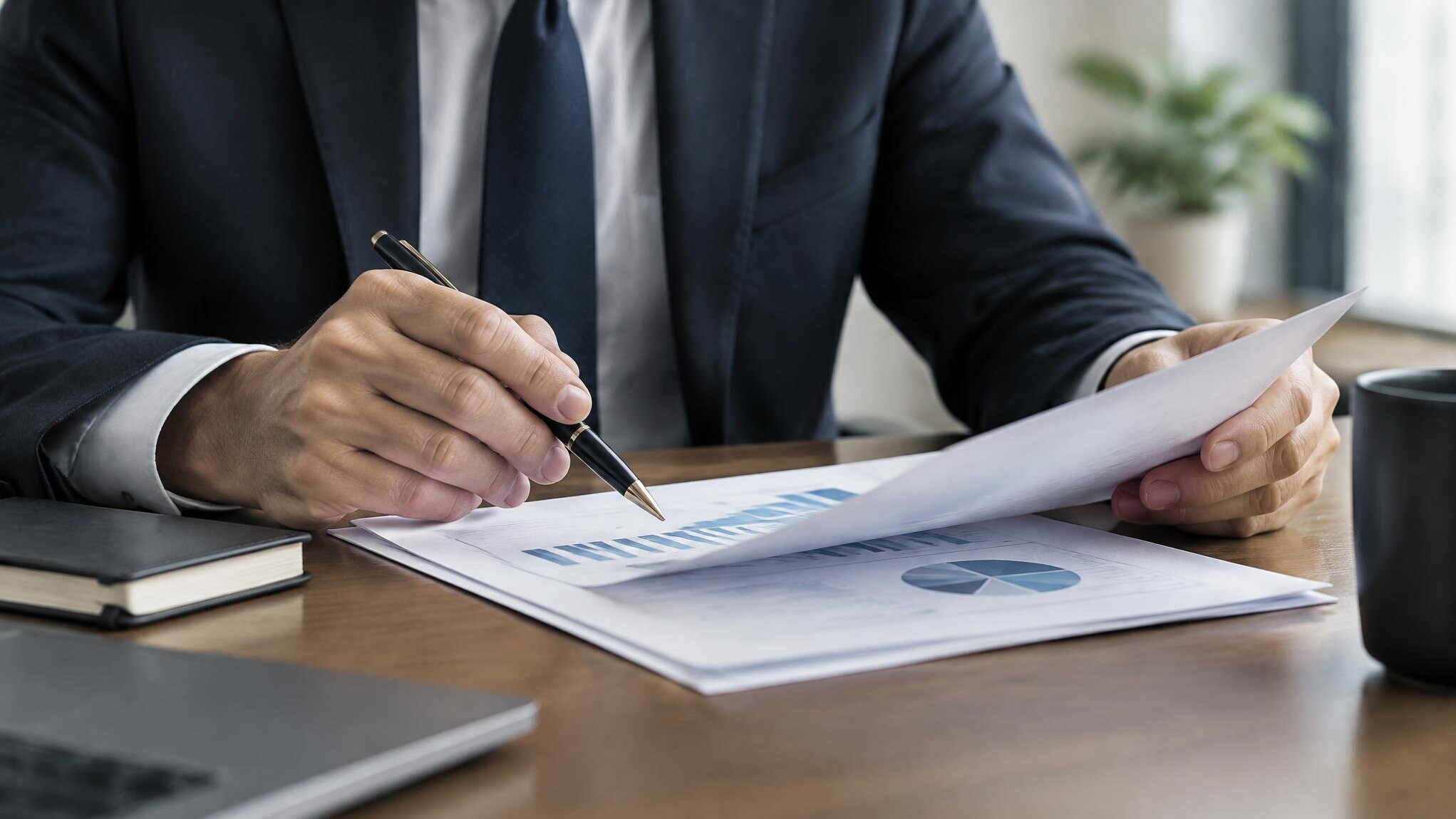 Hands reviewing and signing documents at a desk