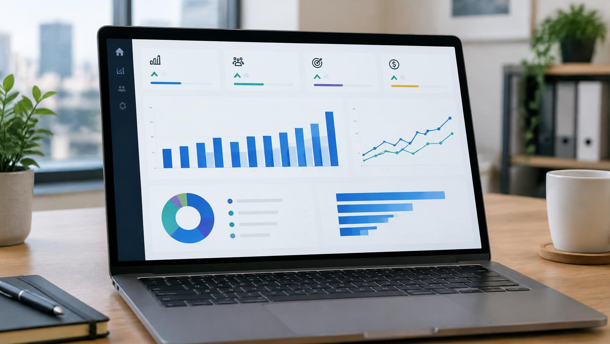 Dashboard with business charts on a screen